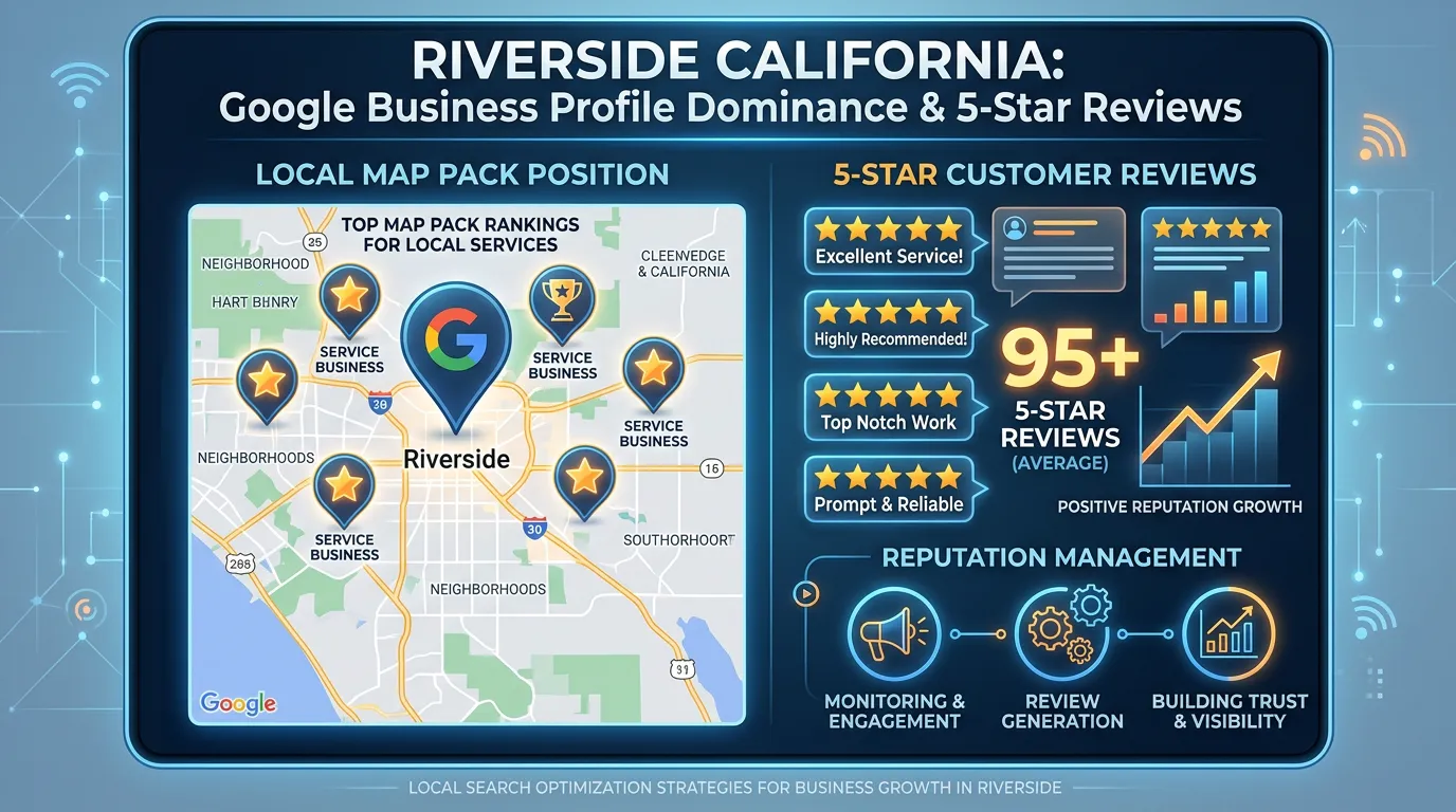 Riverside California Google Business Profile 5-star reviews and dominant local map pack position